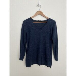 Jarbo Blue V-Neck Sweater Size 2 Merino Wool Cashmere Pullover Top Timeless Luxe